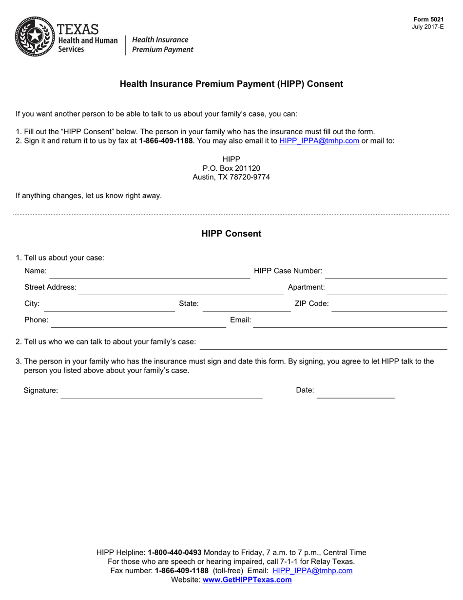 Form 5021 Health Insurance Premium Payment (HIPP) Consent - Texas, Page 1
