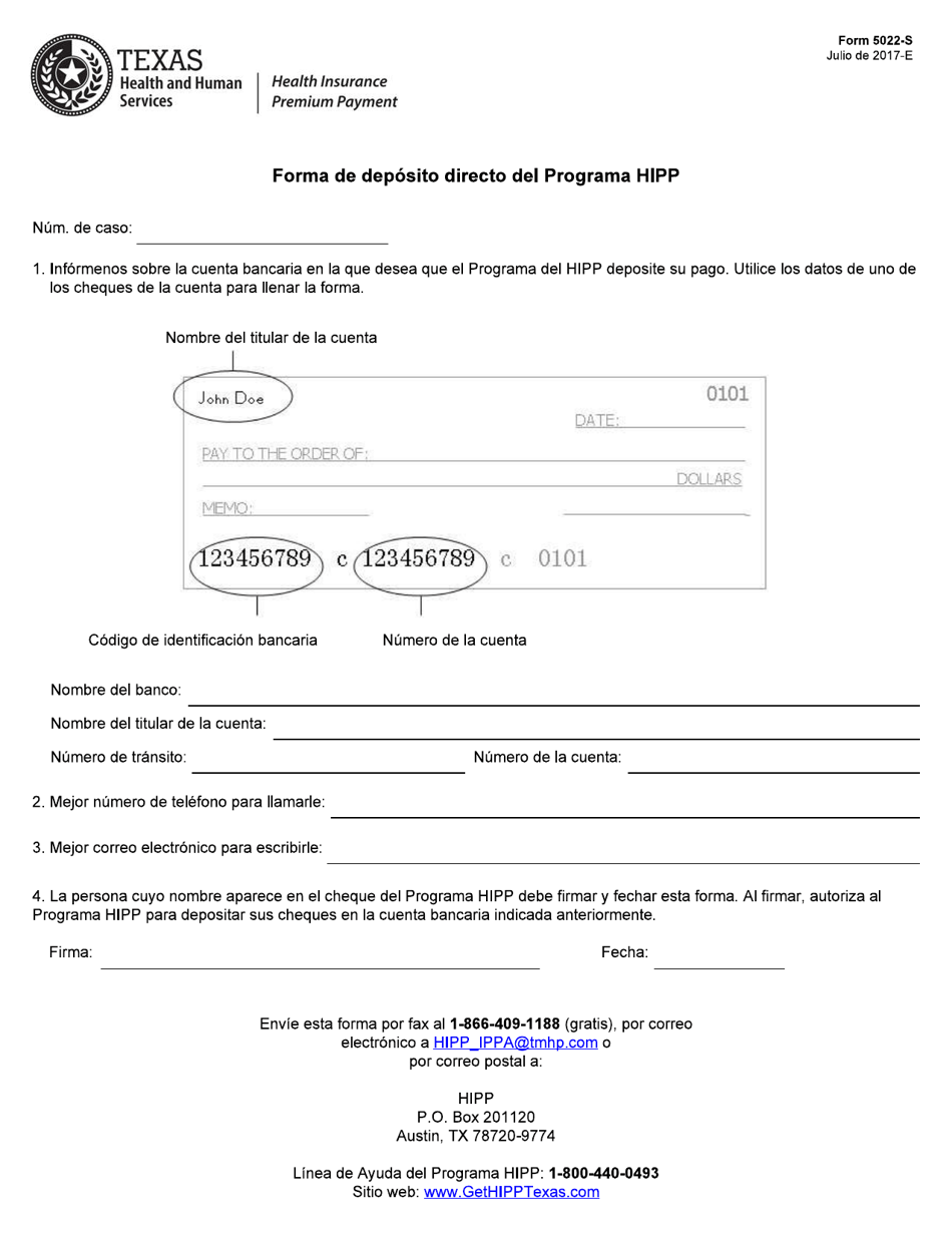 Formulario 5022-S Forma De Deposito Directo Del Programa Hipp - Texas (Spanish), Page 1
