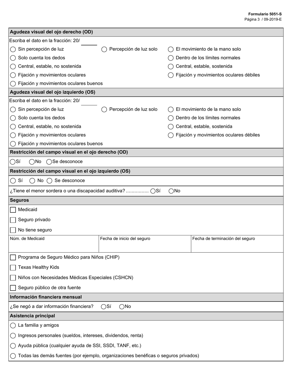 Formulario 5051-S Datos Para La Admision a Los Servicios - Texas (Spanish), Page 3