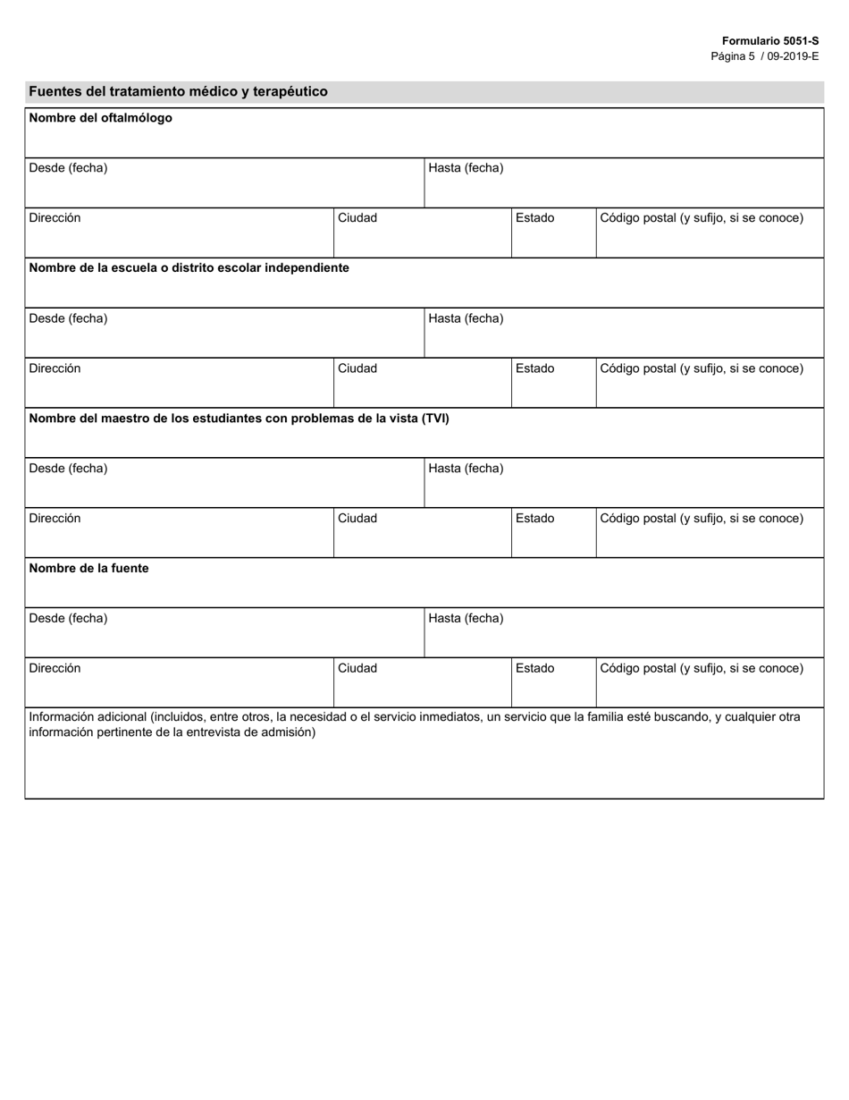 Formulario 5051-S Datos Para La Admision a Los Servicios - Texas (Spanish), Page 5