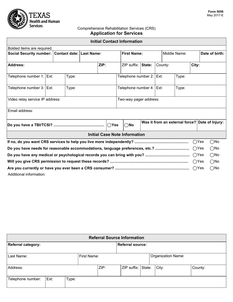 Form 5056 Application for Services - Texas, Page 1