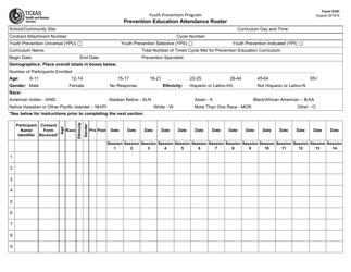 Form 5101 Prevention Education Attendance Roster - Texas