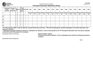 Form 5101 Prevention Education Attendance Roster - Texas, Page 3