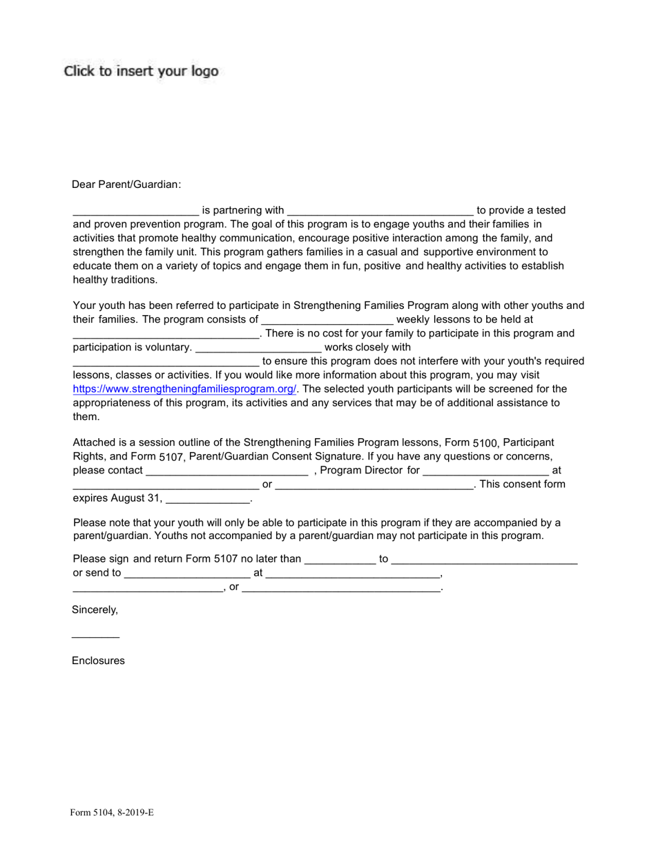 Form 5104 Youth Prevention Indicated Family Focused Program Participation Letter - Texas, Page 1