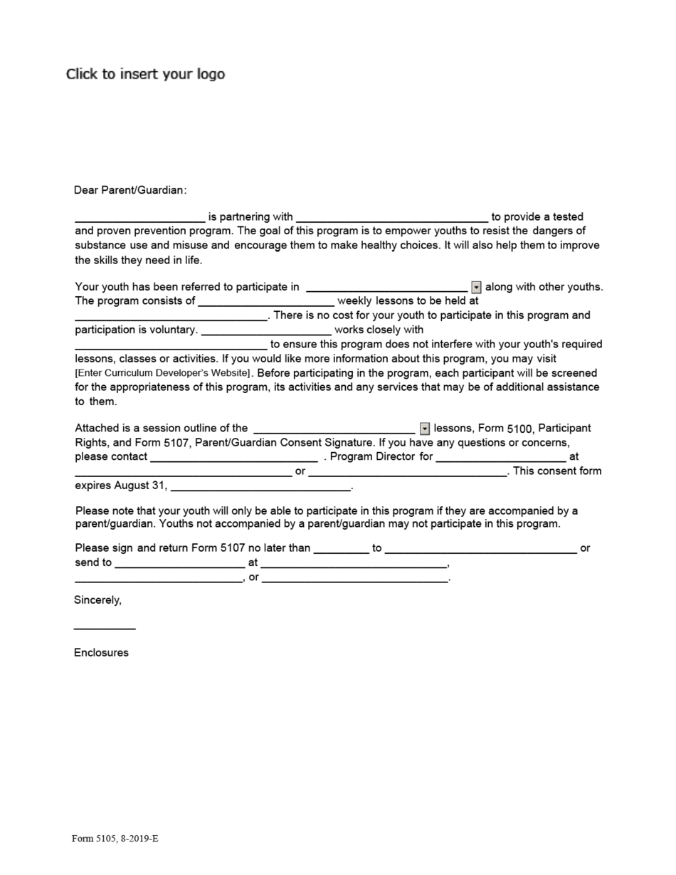 Form 5105 Youth Prevention Indicated Program Participation Letter - Texas, Page 1
