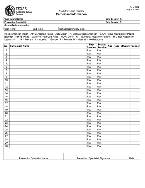 Form 5102  Printable Pdf