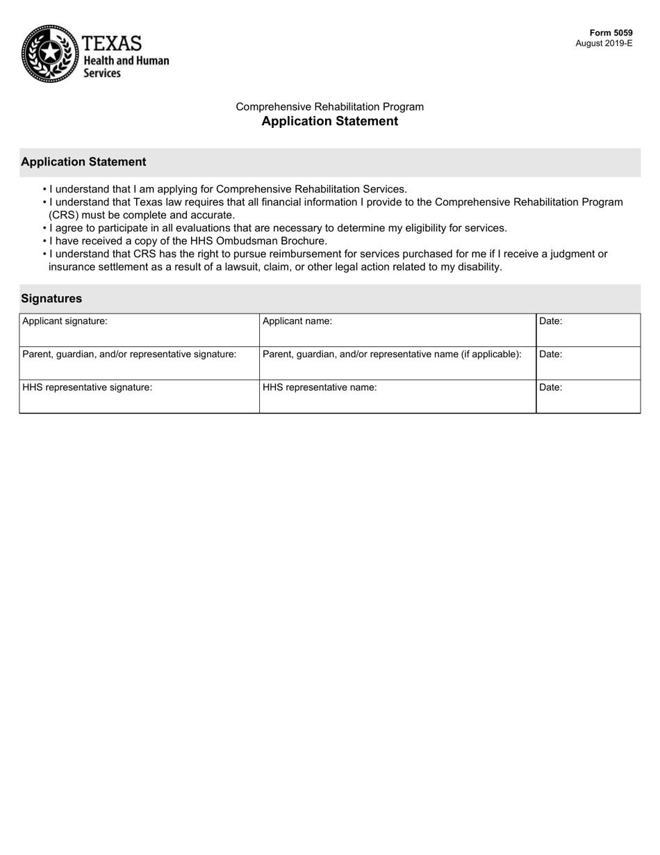 Form 5059 Application Statement - Texas, Page 1