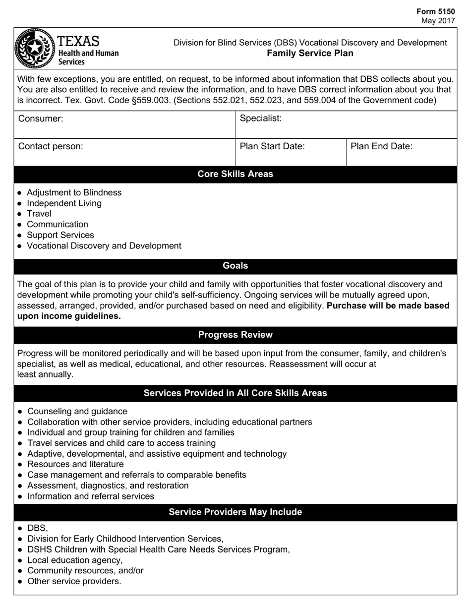 Form 5150 Family Service Plan - Texas, Page 1