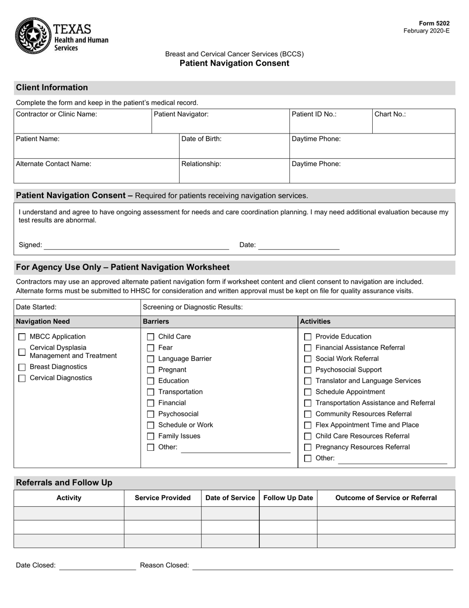 Form 5202 Patient Navigation Consent - Texas, Page 1