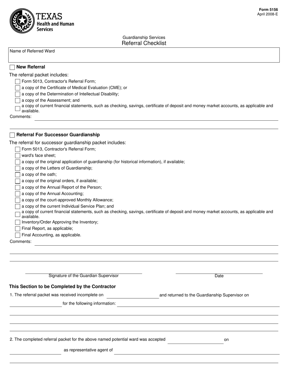 Form 5156 Referral Checklist - Texas, Page 1