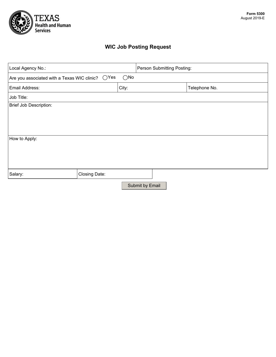 Form 5300 Wic Job Posting Request - Texas, Page 1