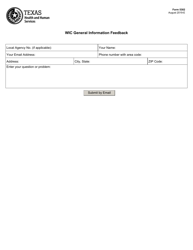 Document preview: Form 5302 Wic General Information Feedback - Texas