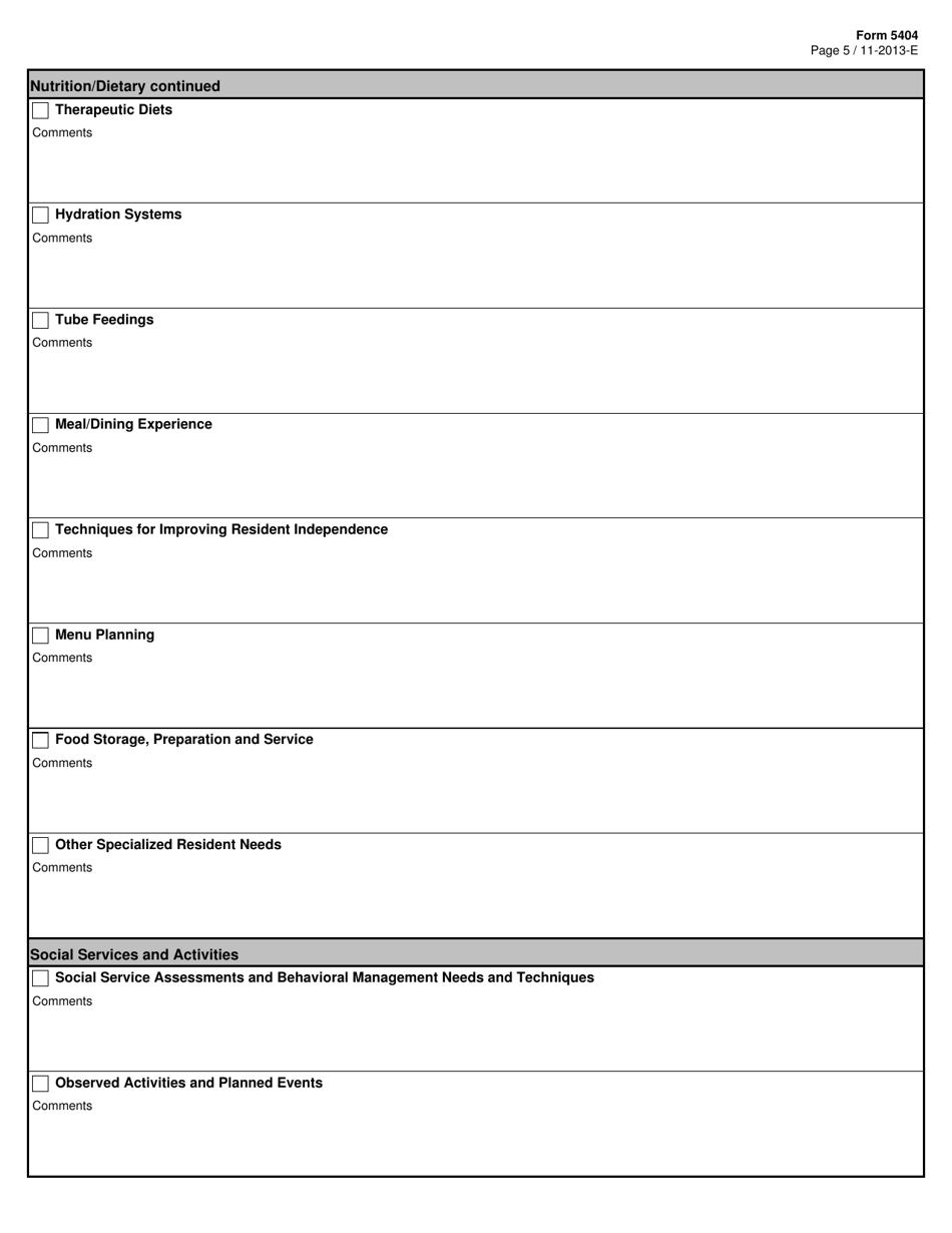 Form 5404 Checklist for the Ten-Day Long-Term Care Experience Facility Observation Program - Texas, Page 5