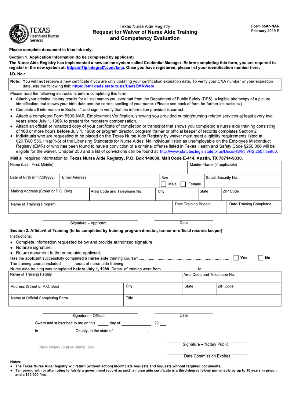 Form 5507-NAR - Fill Out, Sign Online And Download Fillable PDF, Texas ...