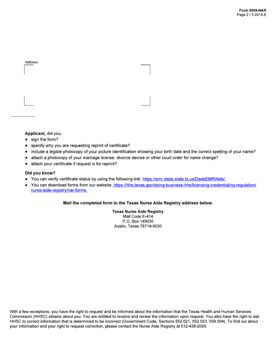 Form 5508 Nar Fill Out Sign Online And Download Fillable Pdf Texas Templateroller 0918