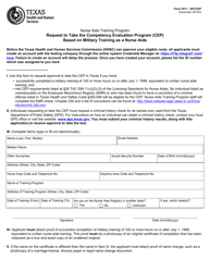 Form 5511-NATCEP Request to Take the Competency Evaluation Program (Cep) Based on Military Training as a Nurse Aide - Texas
