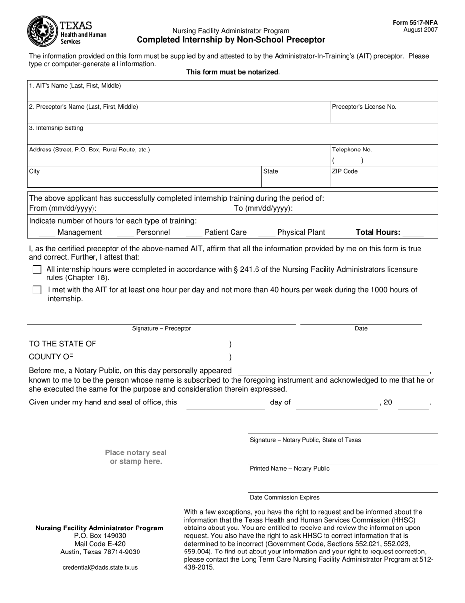 Form 5517-NFA - Fill Out, Sign Online and Download Printable PDF, Texas ...