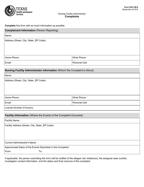 Form 5521-NFA  Printable Pdf