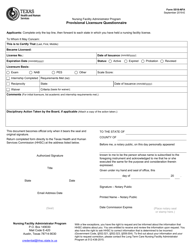 Document preview: Form 5518-NFA Provisional Licensure Questionnaire - Texas