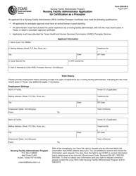 Form 5520-NFA Nursing Facility Administrator Application for Certification as a Preceptor - Texas