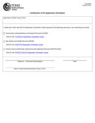 Document preview: Form 5872 Certification of Pre-application Orientation - Texas