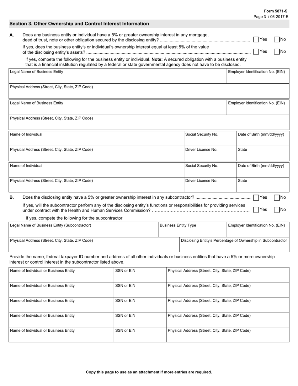 Form 5871-S - Fill Out, Sign Online and Download Fillable PDF, Texas ...