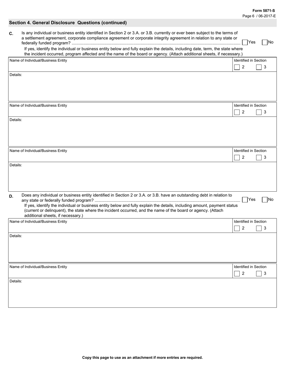 Form 5871-S Disclosure of Ownership and Control Statement Short Form - Texas, Page 6