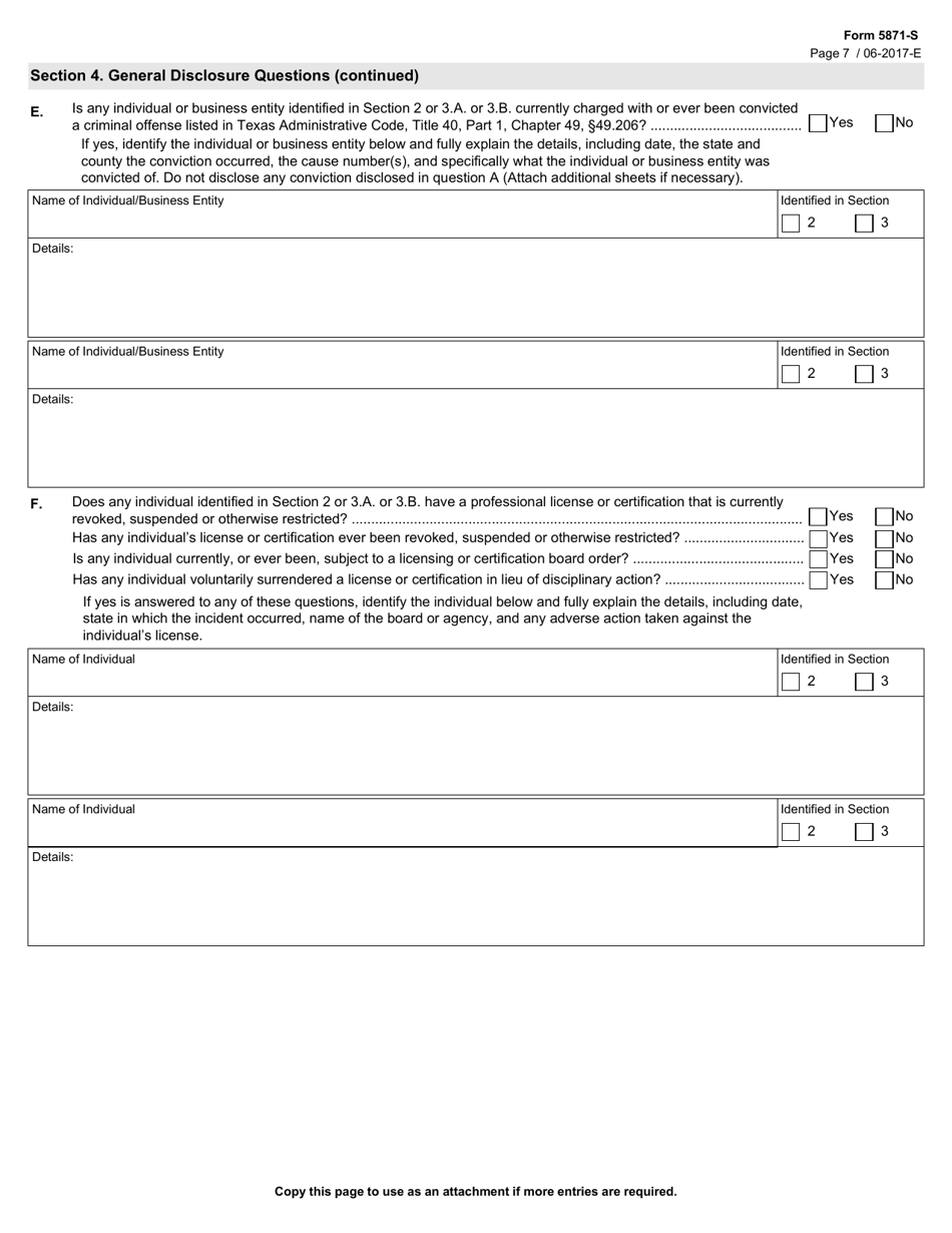Form 5871-S Disclosure of Ownership and Control Statement Short Form - Texas, Page 7