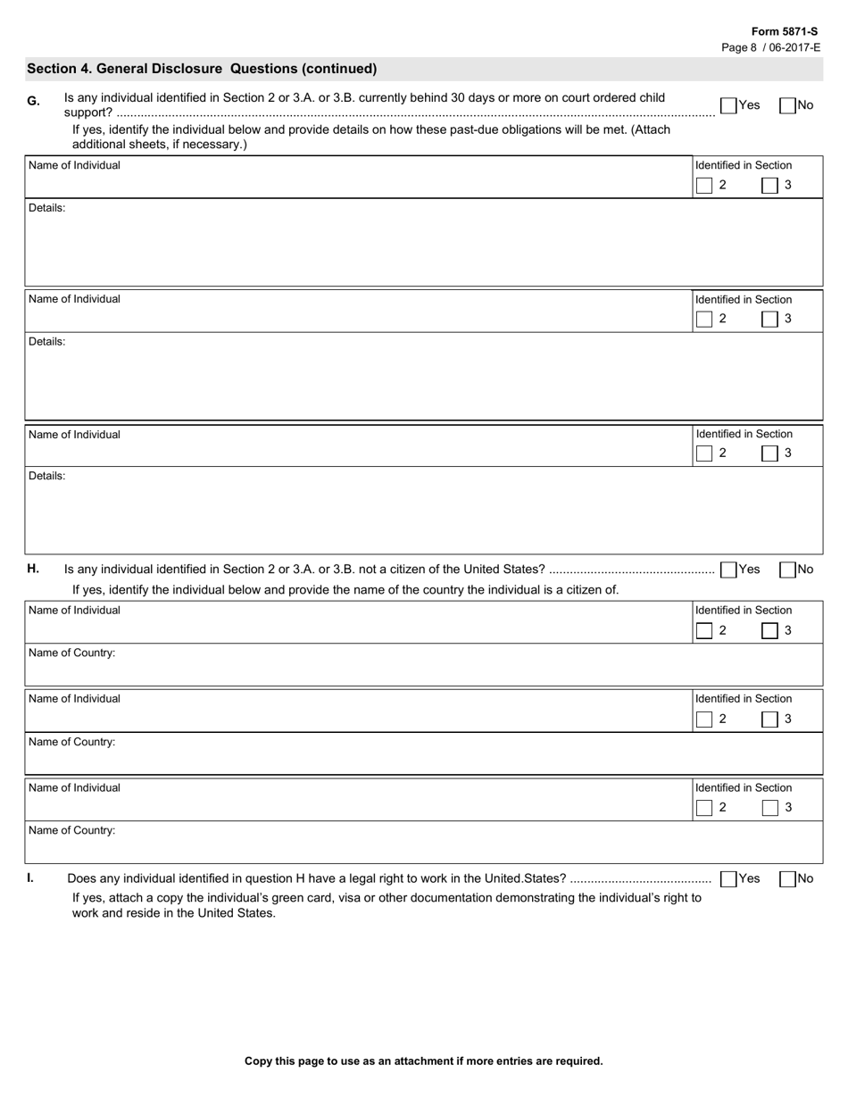 Form 5871-S Disclosure of Ownership and Control Statement Short Form - Texas, Page 8