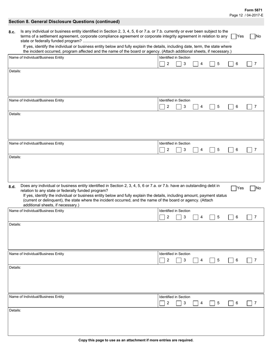Form 5871 Disclosure of Ownership and Control Statement - Texas, Page 12