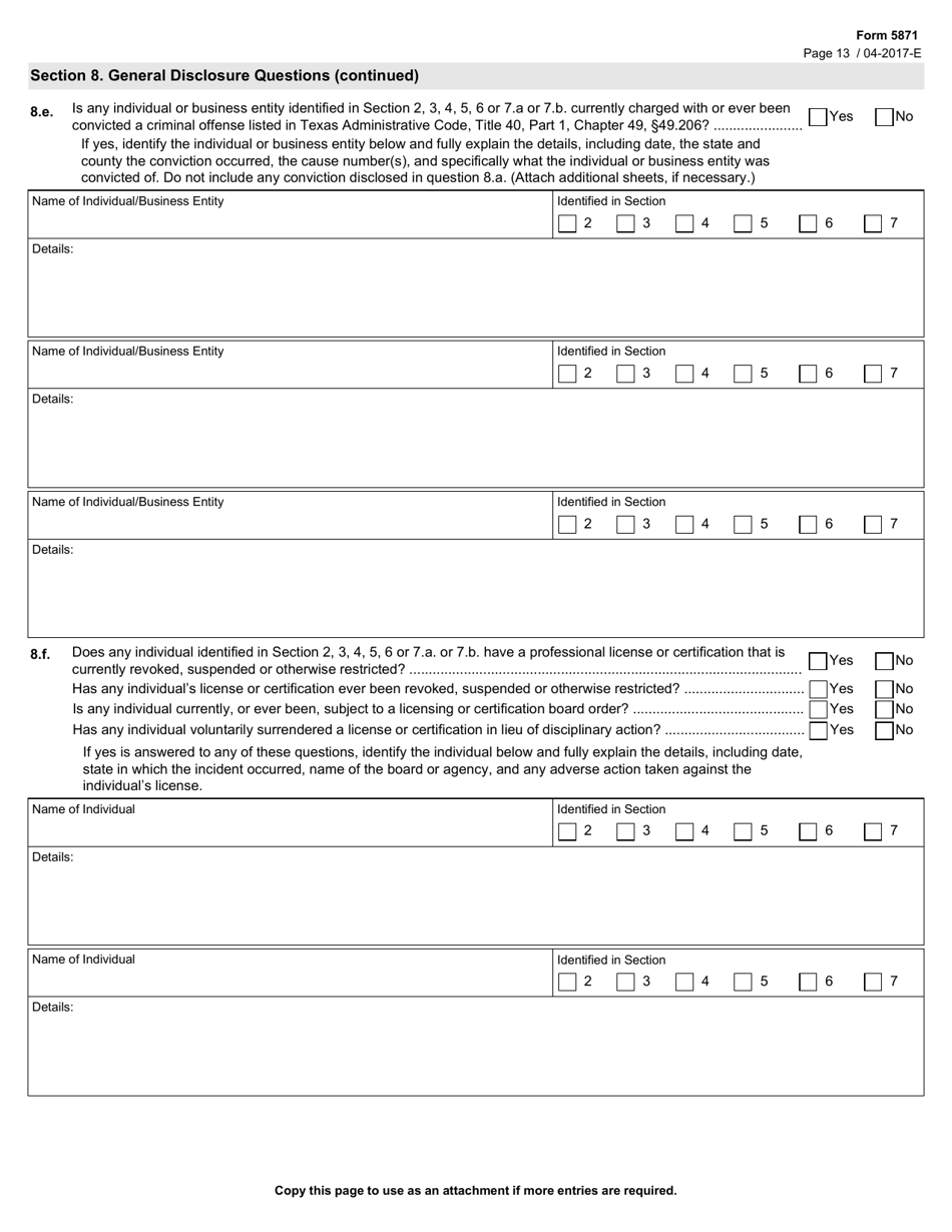 Form 5871 - Fill Out, Sign Online and Download Fillable PDF, Texas ...