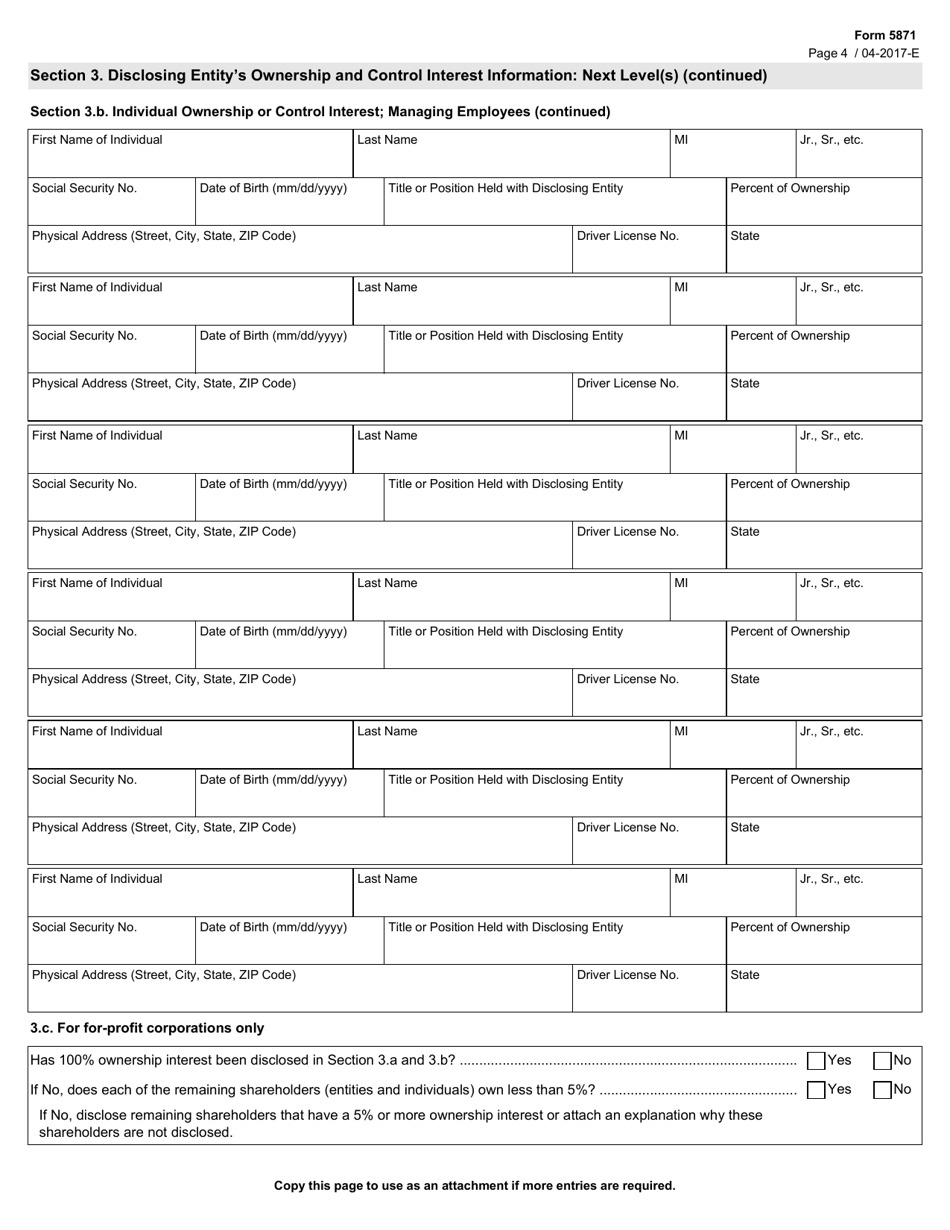 Form 5871 Disclosure of Ownership and Control Statement - Texas, Page 4