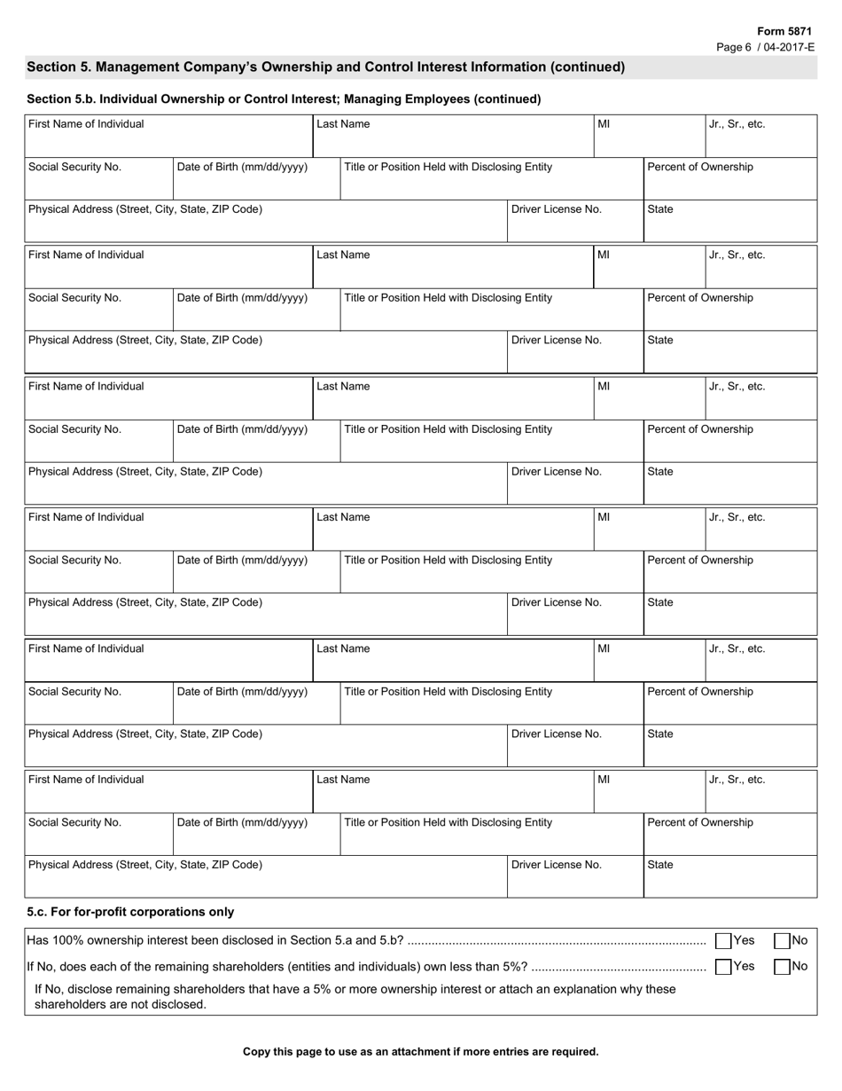 Form 5871 Disclosure of Ownership and Control Statement - Texas, Page 6