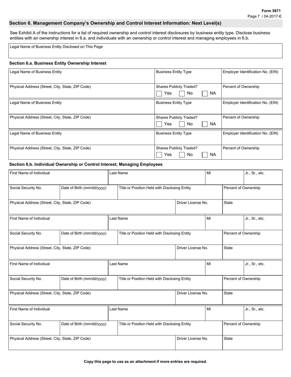 Form 5871 Disclosure of Ownership and Control Statement - Texas, Page 7