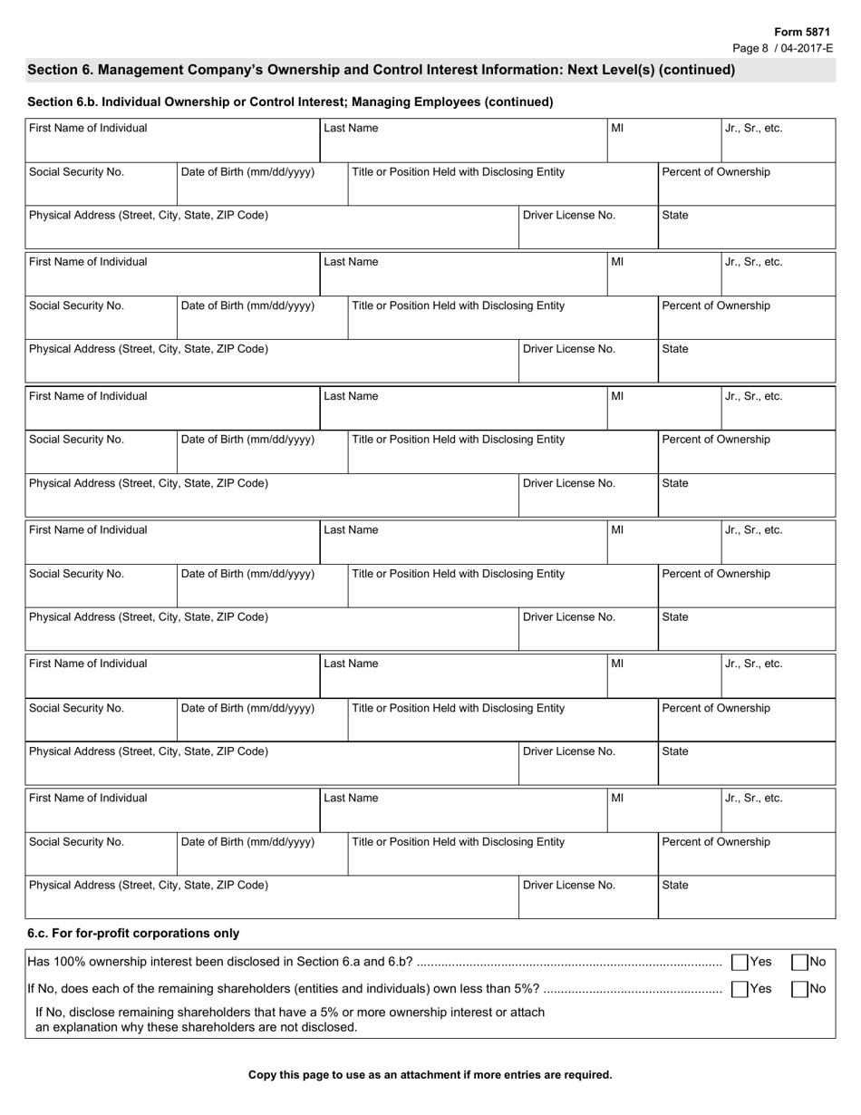 Form 5871 Disclosure of Ownership and Control Statement - Texas, Page 8