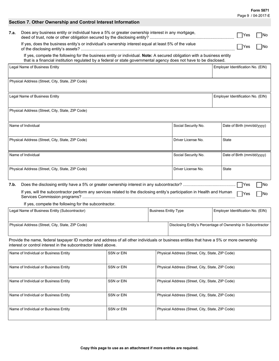 Form 5871 Disclosure of Ownership and Control Statement - Texas, Page 9