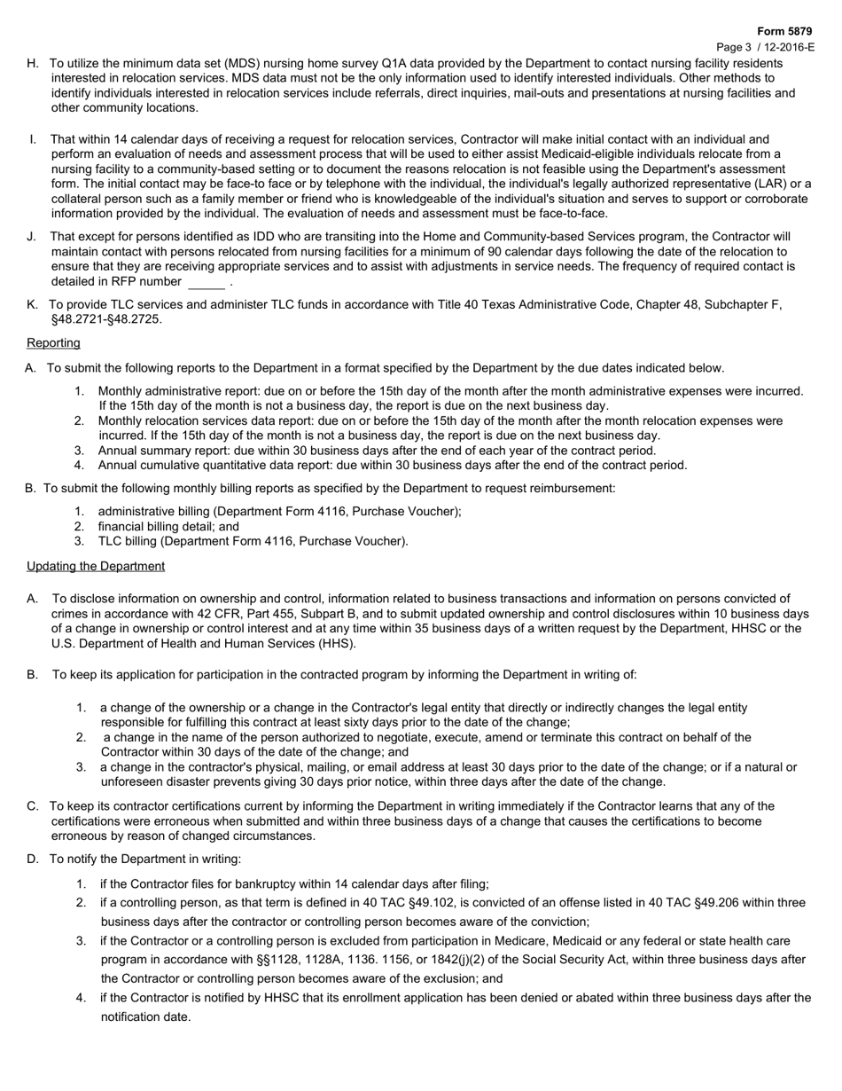 Form 5879 Relocation Services Contract (Provider Agreement) - Texas, Page 3