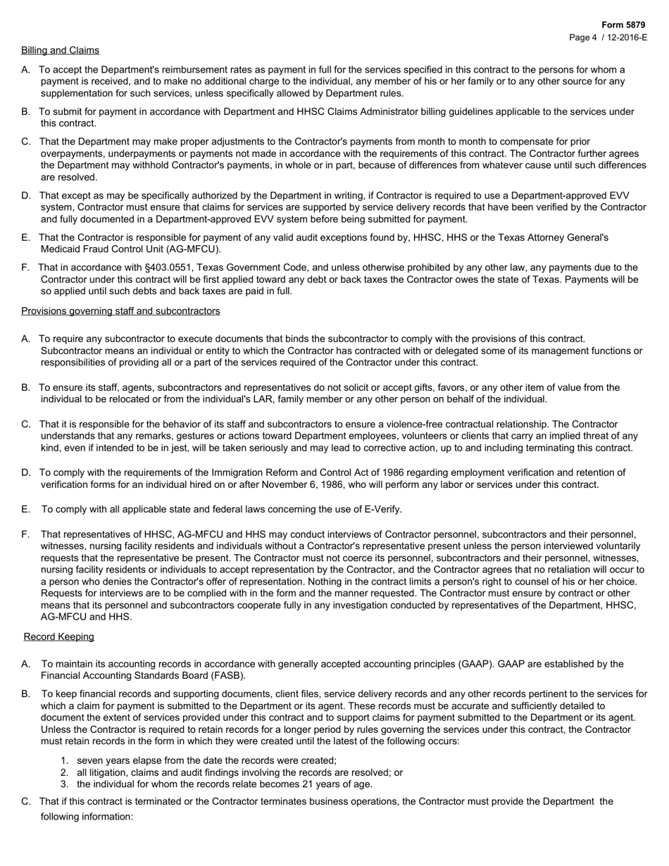 Form 5879 Relocation Services Contract (Provider Agreement) - Texas, Page 4