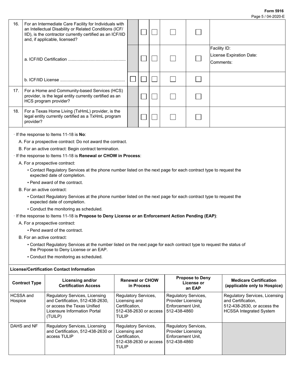 Form 5916 Applicant / Contractor Screening Criteria - Texas, Page 5
