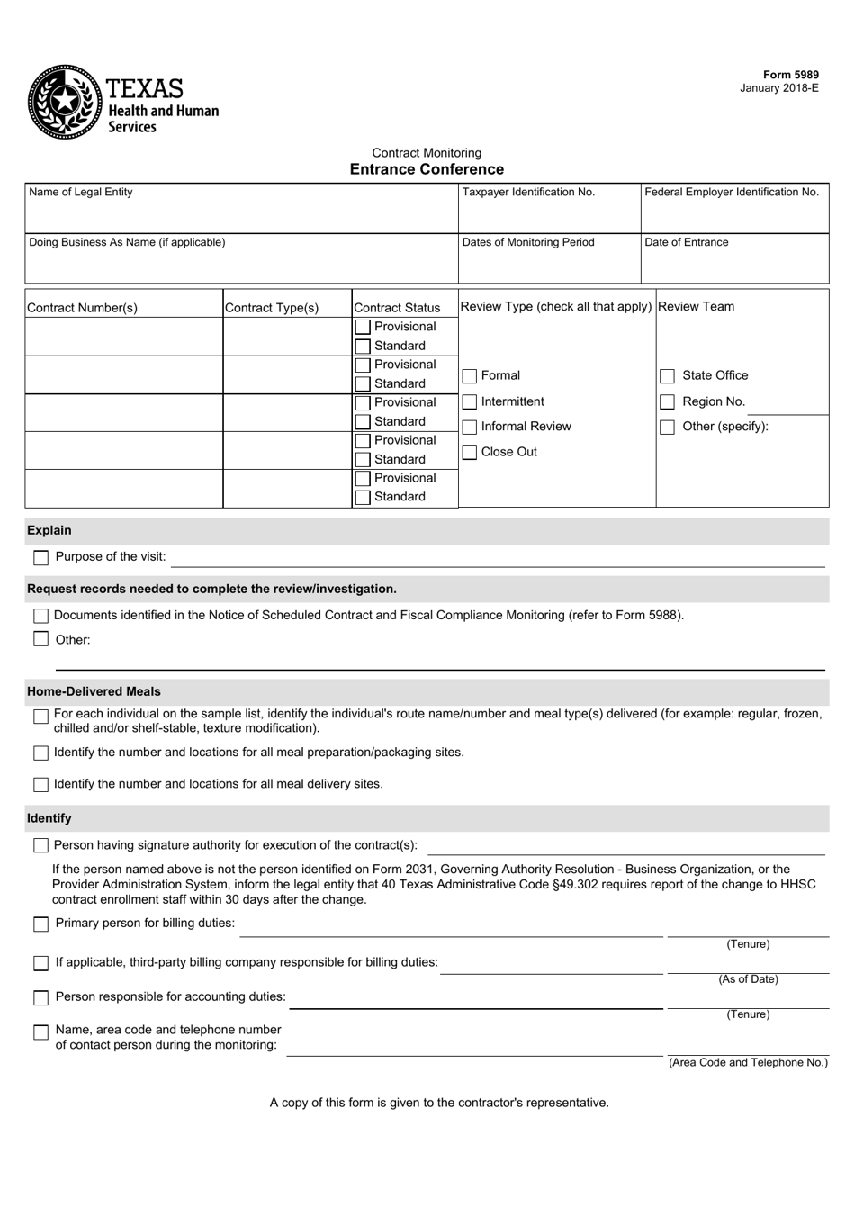 Form 5989 Entrance Conference - Texas, Page 1