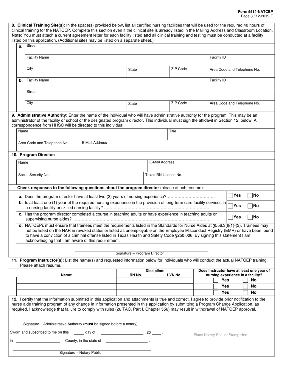 Form 5514-NATCEP Application for Nurse Aide Training and Competency Evaluation Program (Natcep) - Texas, Page 3