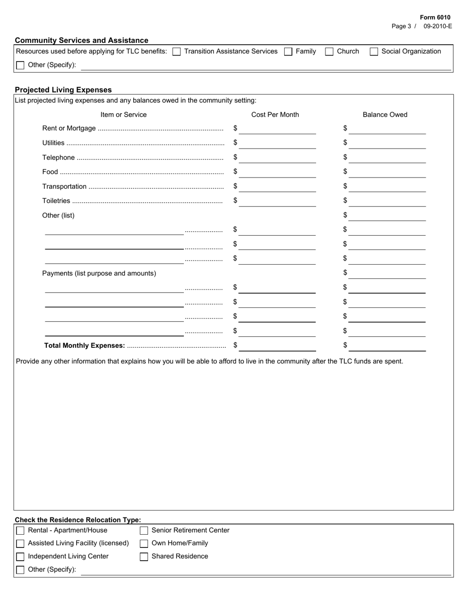Form 6010 Transition to Life in the Community (Tlc) - Application and Plan - Texas, Page 3