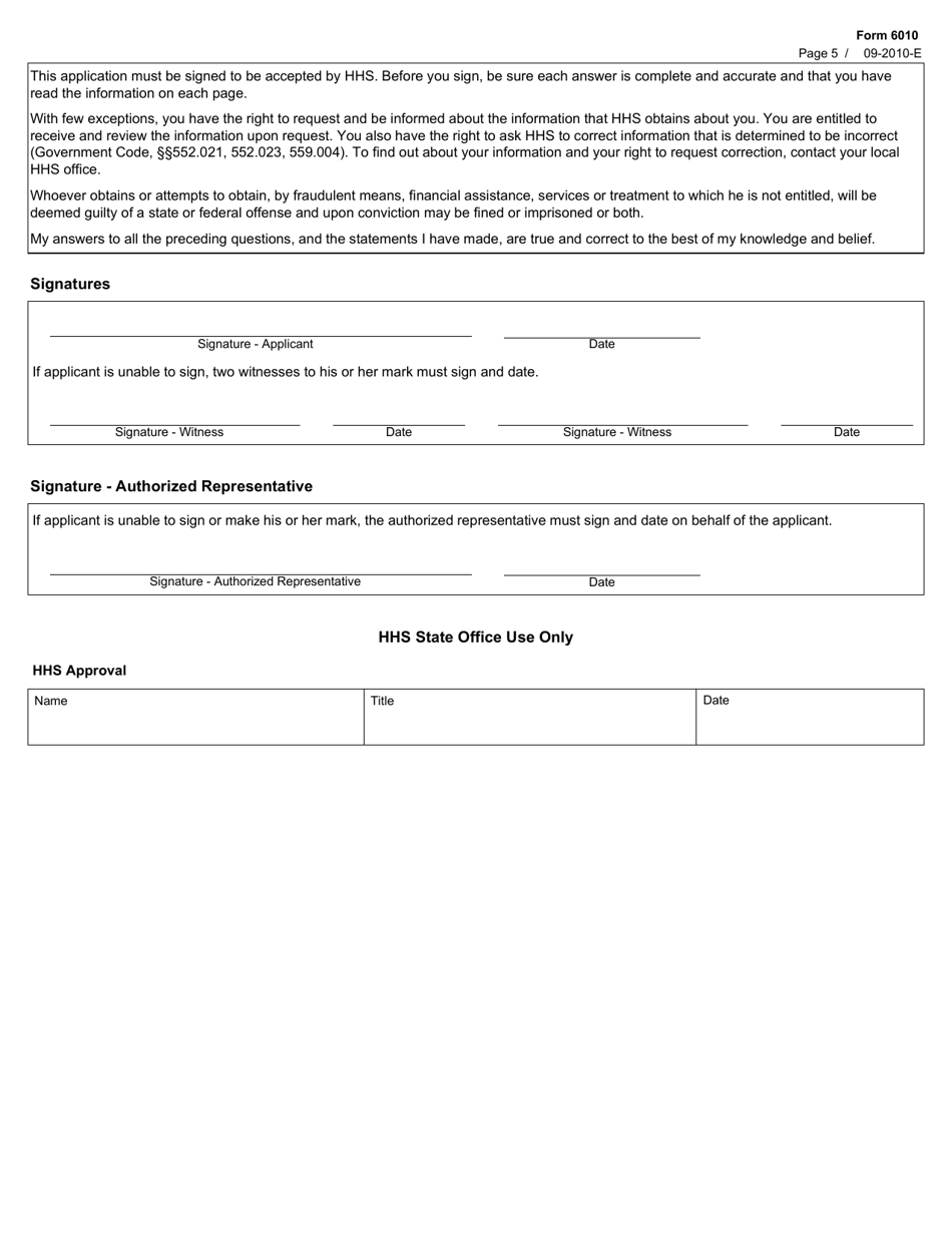 Form 6010 Transition to Life in the Community (Tlc) - Application and Plan - Texas, Page 5