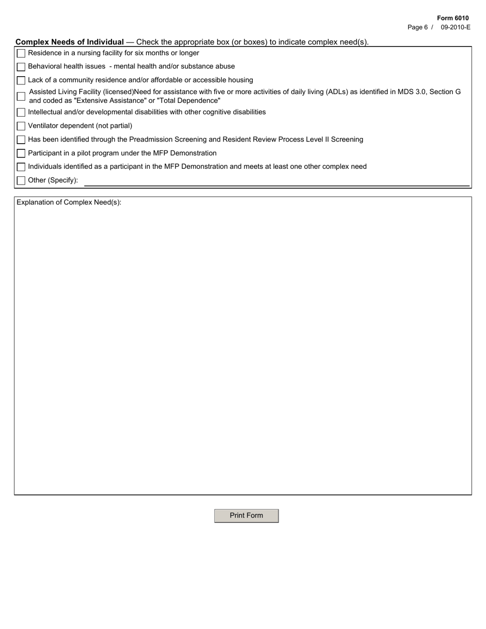 Form 6010 Transition to Life in the Community (Tlc) - Application and Plan - Texas, Page 6