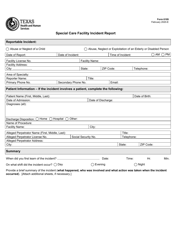 Form 6109 Special Care Facility Incident Report - Texas
