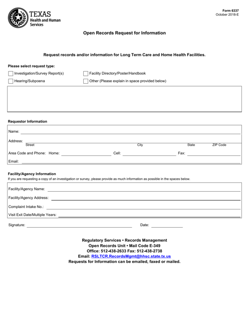Form 6337 Open Records Request for Information - Texas