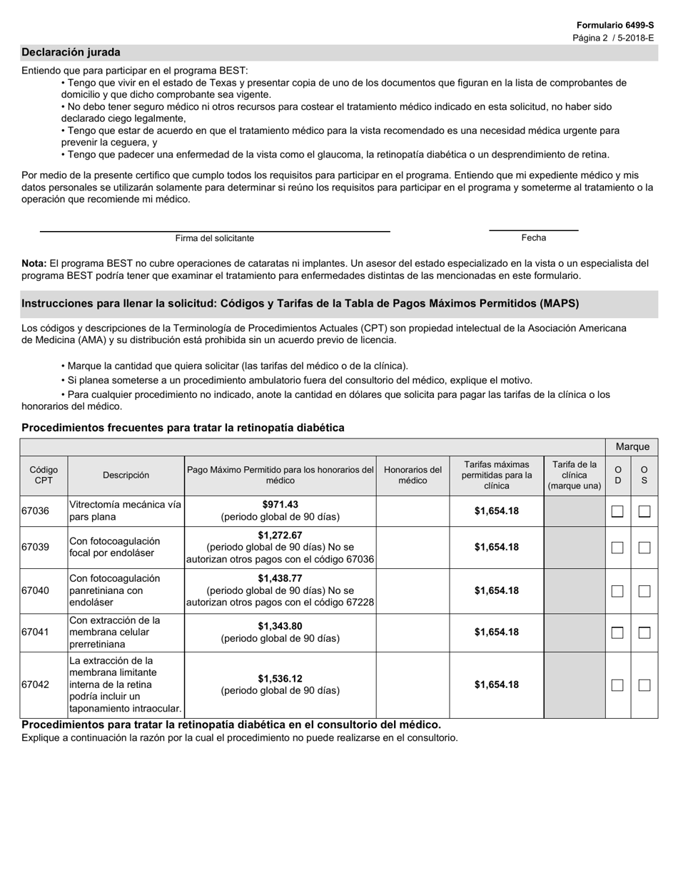 Formulario 6499-S Solicitud De Tratamiento - Texas (Spanish), Page 2