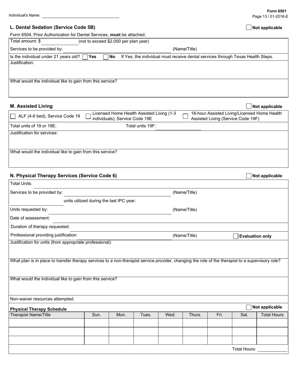 Form 6501 Individual Program Plan - Texas, Page 13