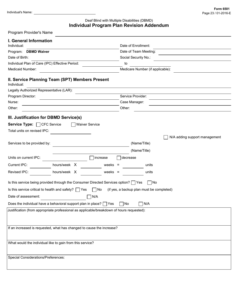 Form 6501 Individual Program Plan - Texas, Page 23