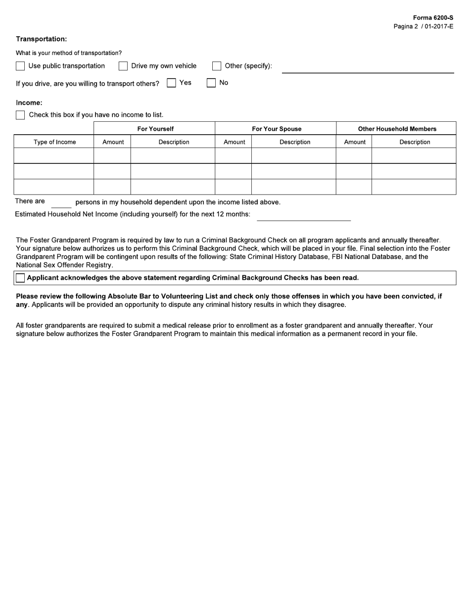 Form 6200-S Foster Grandparent Program Application - Texas (English / Spanish), Page 2